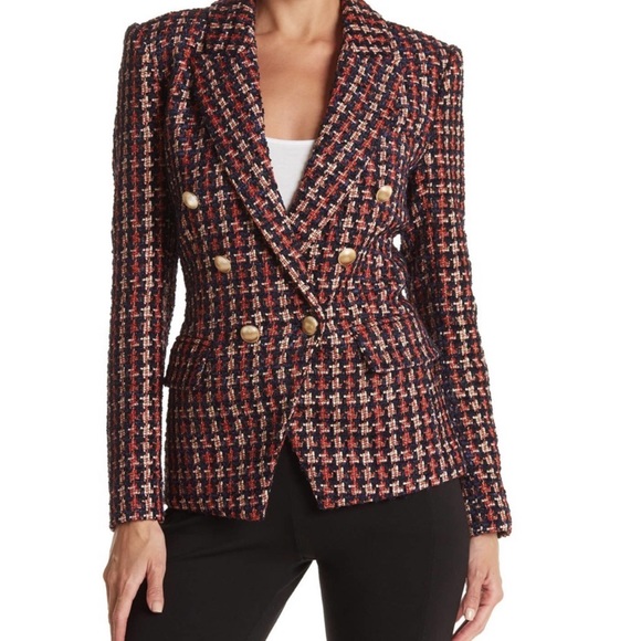 L'Agence Kenzie Double Breasted Metallic Tweed Blazer - Picture 5 of 8